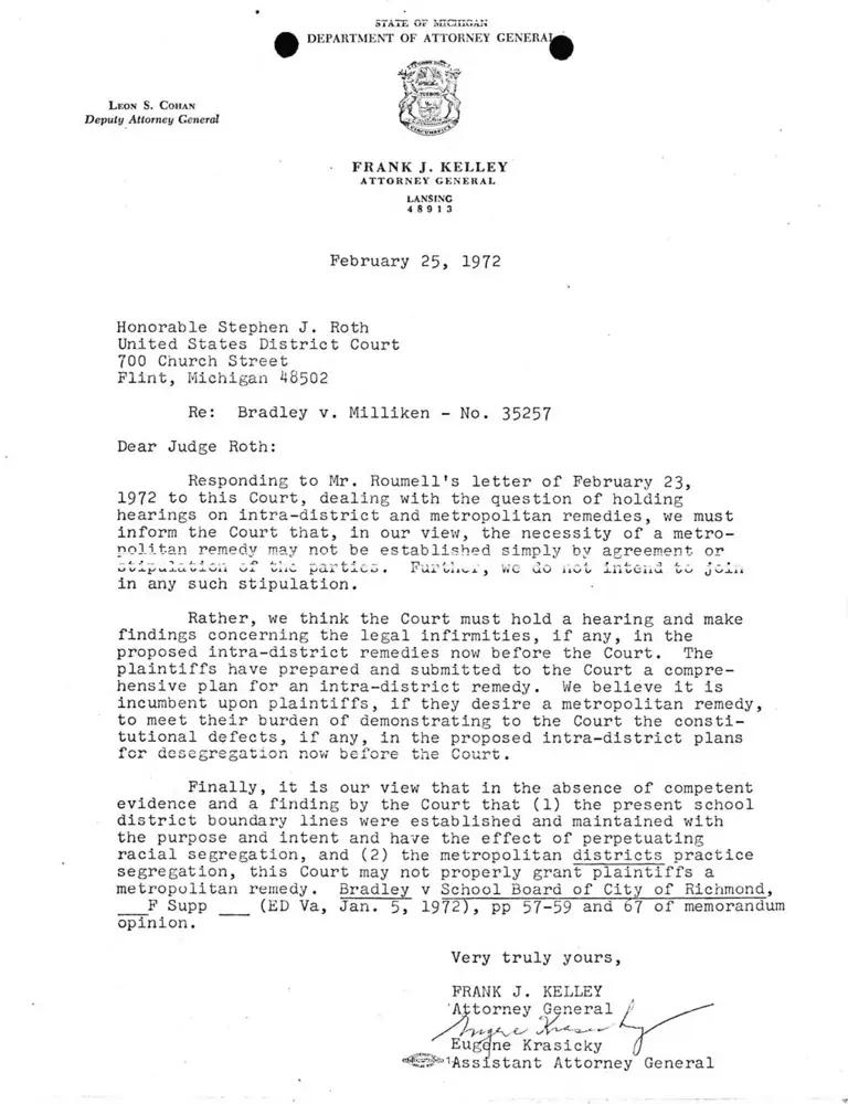 Correspondence from Kelley to Judge Roth preview