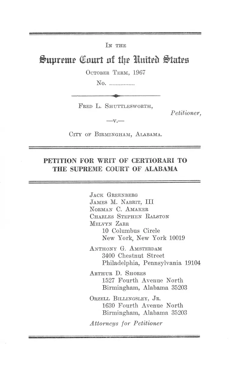 Shuttlesworth v Birmingham AL Petition for Writ of Certiorari preview