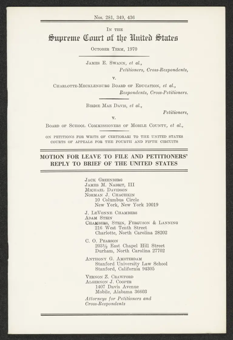 Motion for Leave to File and Petitioners' Reply to Brief of the United States preview