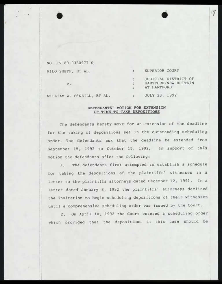 Defendants' Motion for Extension of Time to Take Despositions preview