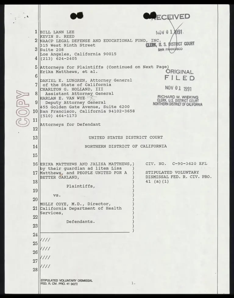 Stipulated Voluntary Dismissal FED. R. CIV. PRO. 41 (a) (1) preview