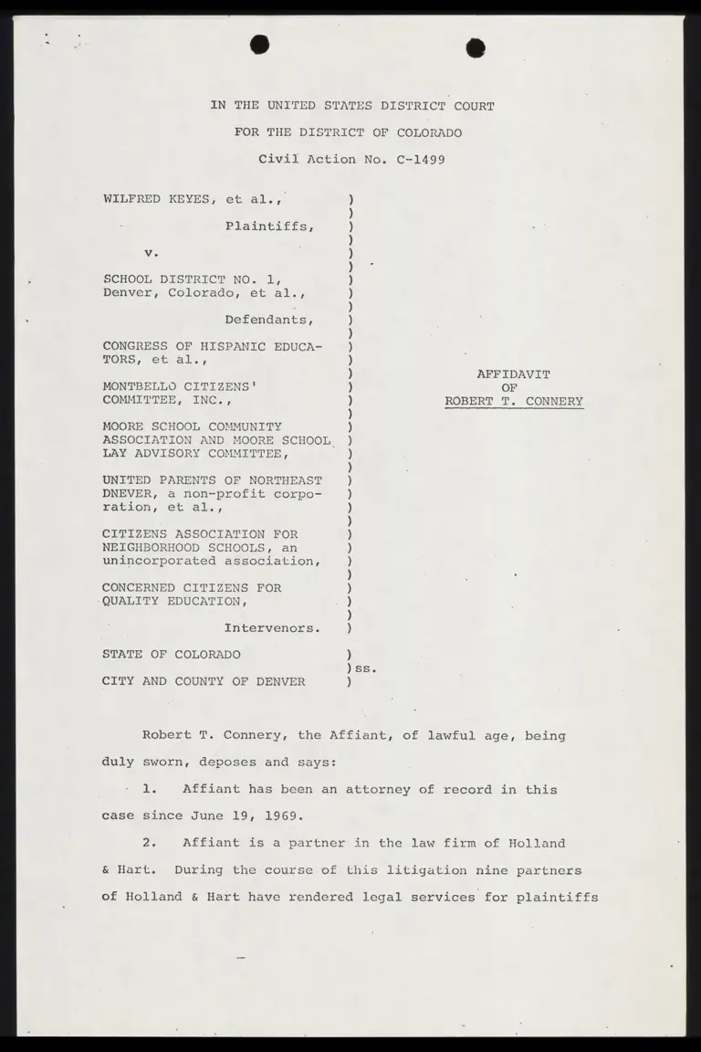 Keyes v. Denver School District No. 1 Affidavit of Robert T. Connery preview