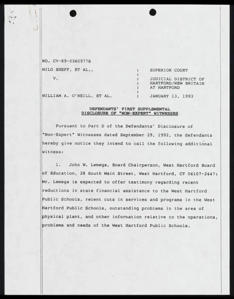 Defendants' First Supplemental Disclosure of "Non-Expert" Witnesses; Objections to Questions Posed to Mannix preview