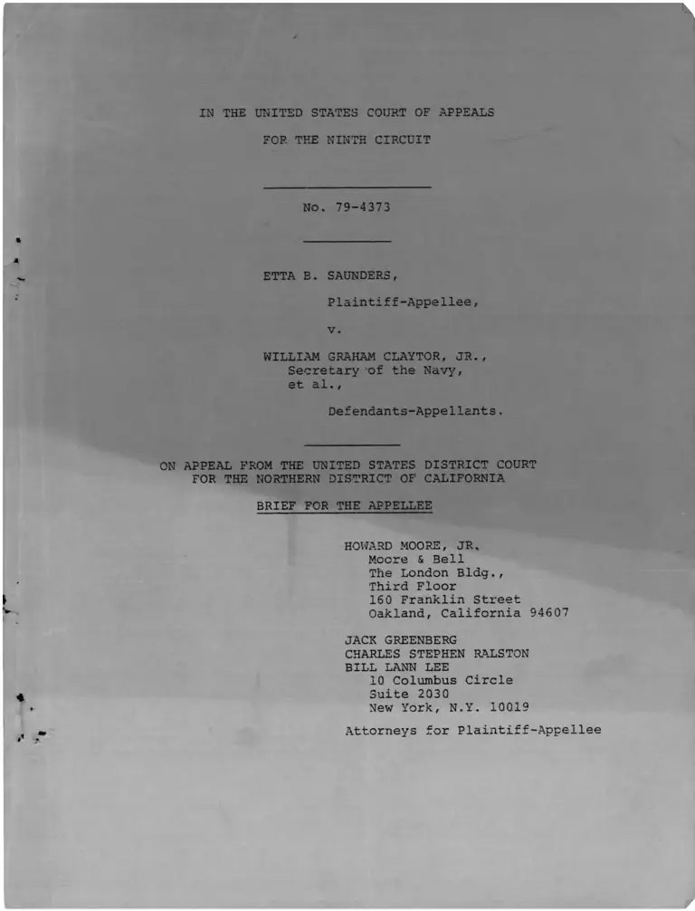 Saunders v Claytor Brief for the Appellee preview
