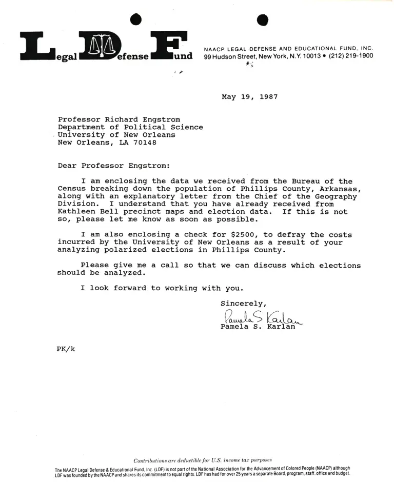 Correspondence from Pamela Karlan to Prof Richard Engstrom preview