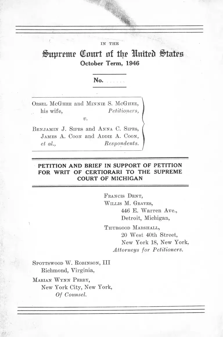 McGhee v. Sipes Petition and Brief in Support of Petition for Writ of Certiorari preview