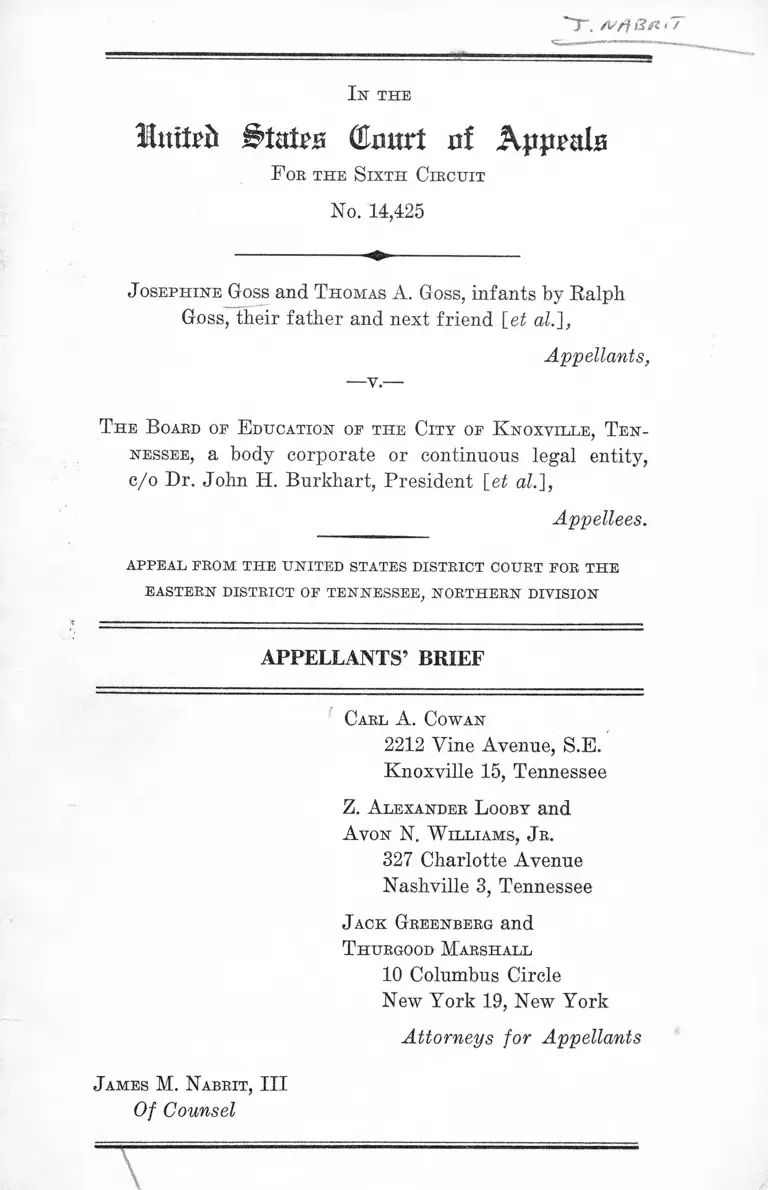 Goss v. Knoxville, TN Board of Education Appellants' Brief preview
