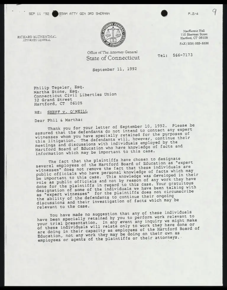 Letter from Court to Tegeler RE: Response to Interference with Case Preparation Activites preview