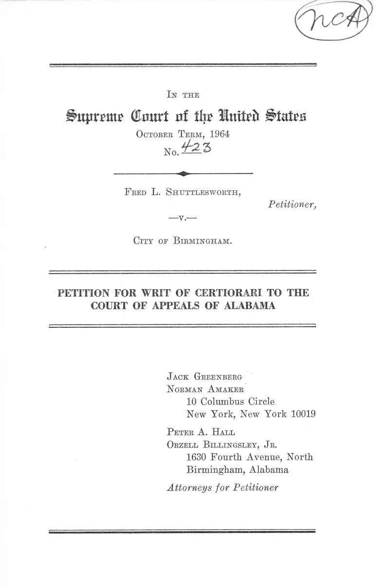 Shuttlesworth v Birmingham AL Petition for Writ of Certiorari preview