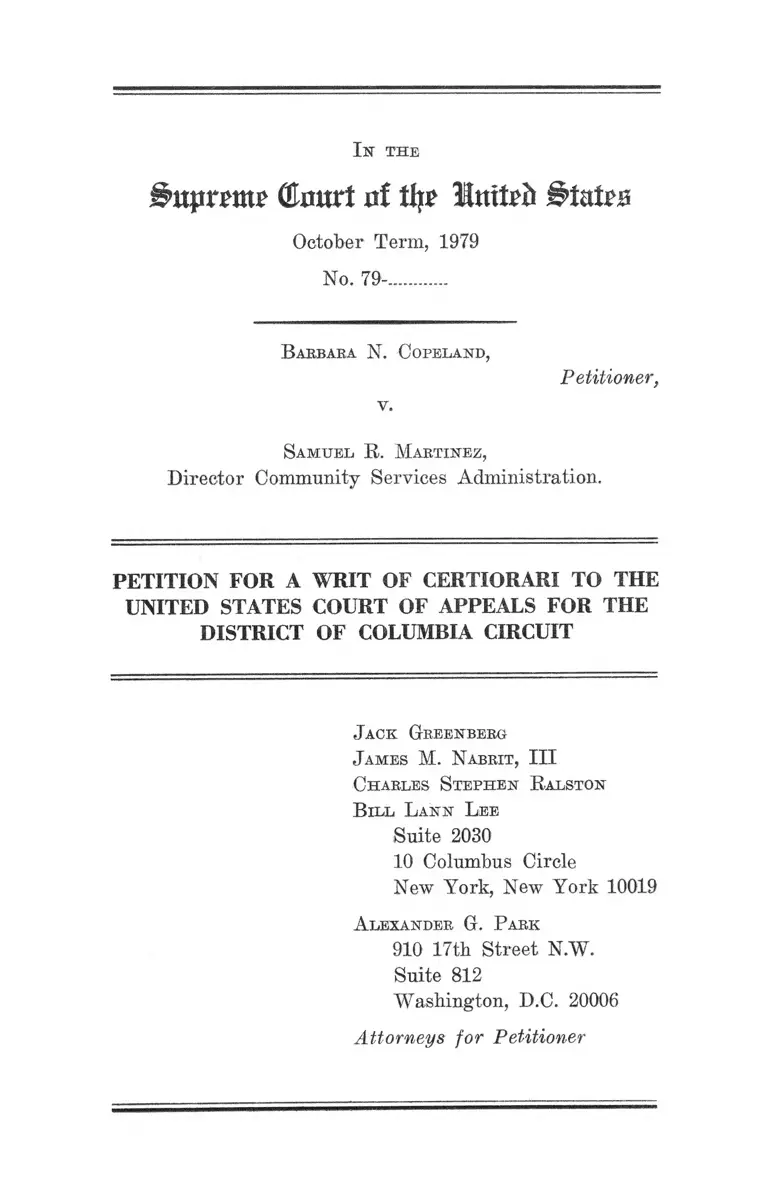 Copeland v. Martinez Petition for a Writ of Certiorari to the US Court of Appeals for the DC Circuit preview