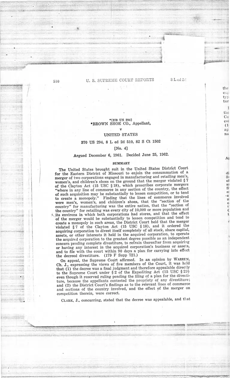 Brown Shoe Co. v. United States Court Opinion preview