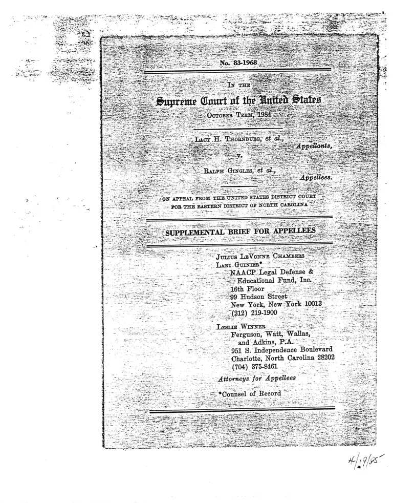 Thornburg v. Gingles Supplemental Brief for Appellees preview