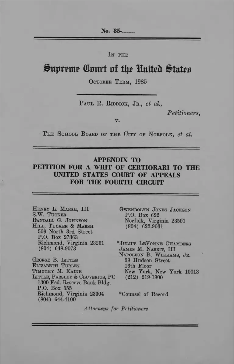 Riddick v The School Board of the City of Norfolk Writ of Certiorari preview
