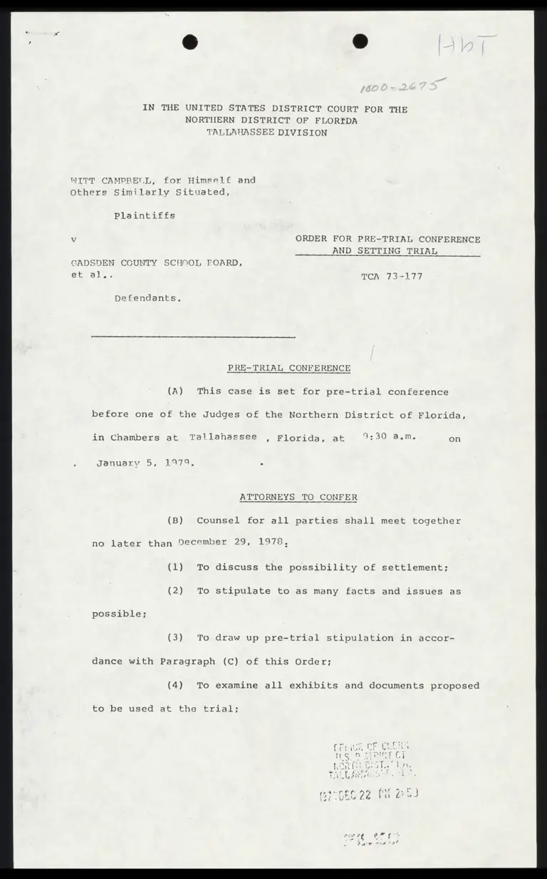 Order for Pre-Trial Conference and Setting Trial preview