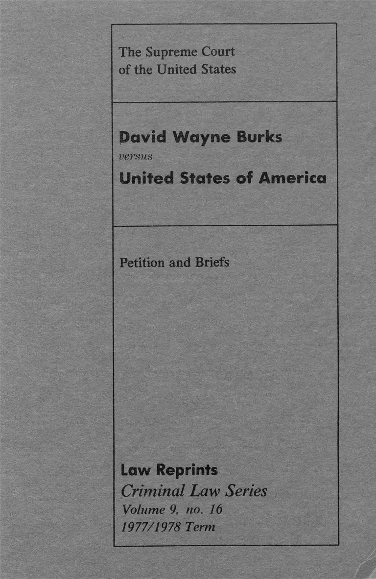 Burks v US Brief for the Petitioner preview