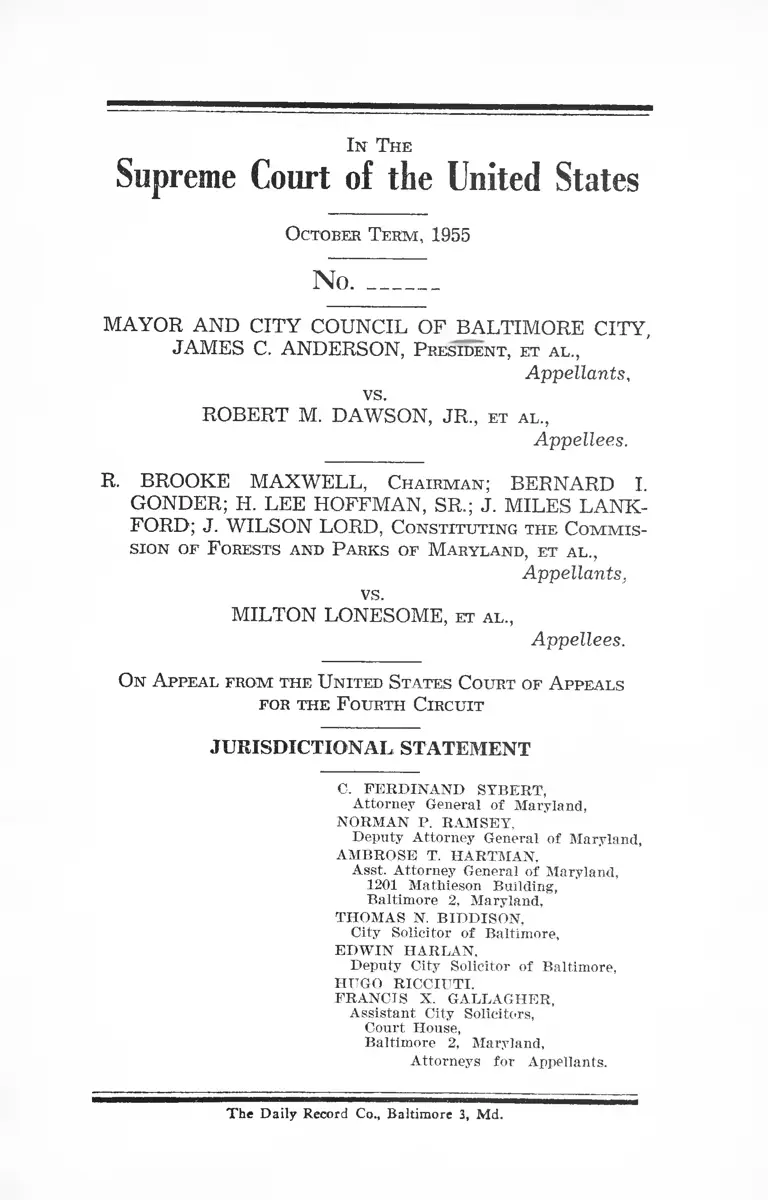 Mayor and City Council of Baltimore City v. Dawson Jurisdictional Statement preview