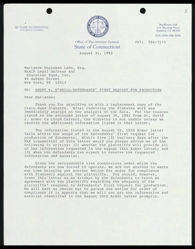 Letter from Court to Lado RE: Information Requested from Armor Letter in Timely Manner preview