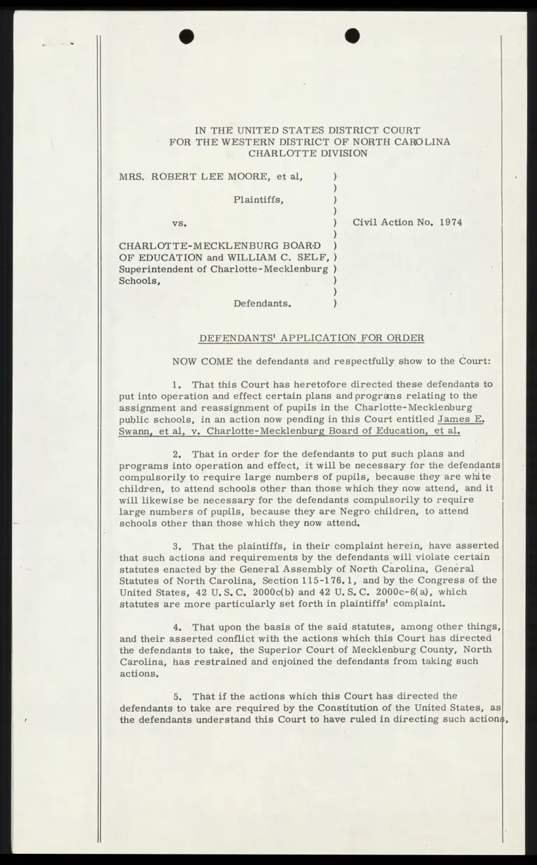 Defendants' Application for Order preview