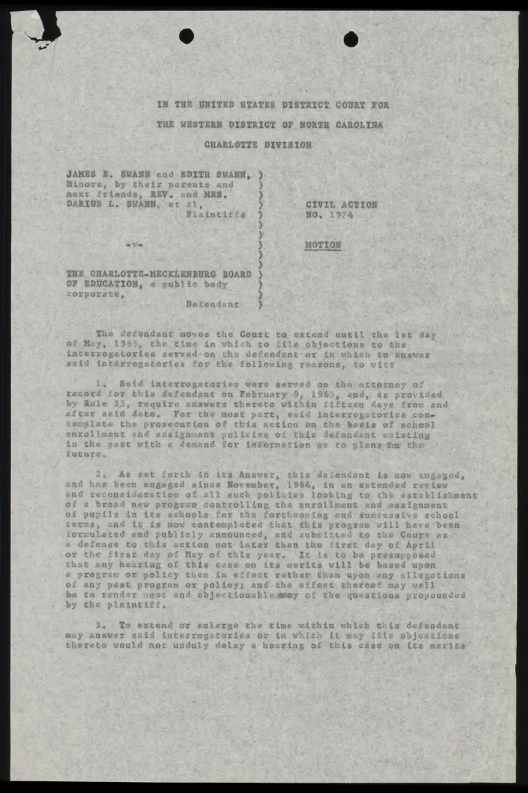 Motion to Extend Time to File Objections; Affidavit of David W. Harris; Notice to Chambers preview