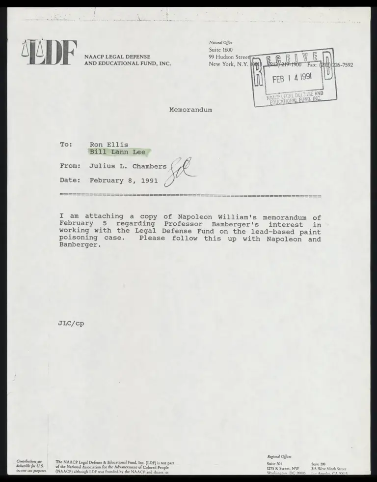 Correspondence from Chambers to Ellis and Lee preview