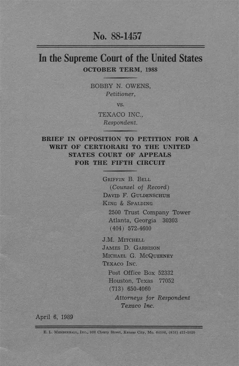Owens v. Texaco, Inc. Brief in Opposition to Petition for a Writ of Certiorari preview