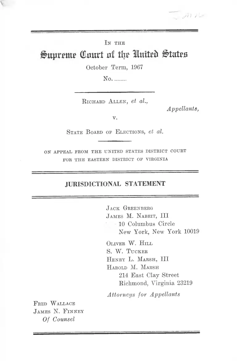 Allen v. State Board of Elections Jurisdictional Statement preview