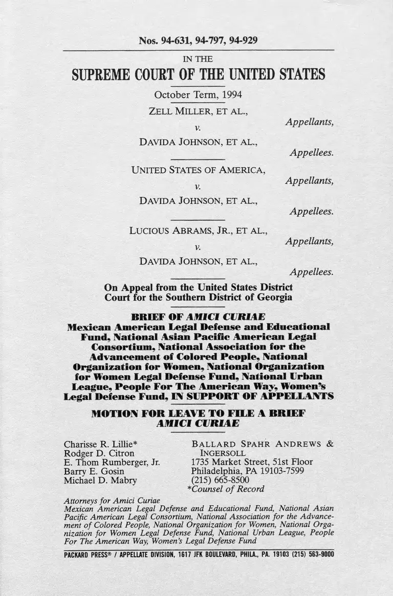 Miller v. Johnson Motion for Leave to File and Brief Amici Curiae preview