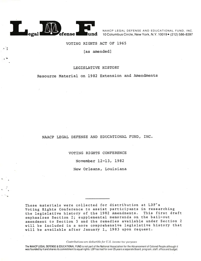 Legislative History on the Voting Rights Act of 1965 (Resource Material on 1982 Extension and Amendments) preview
