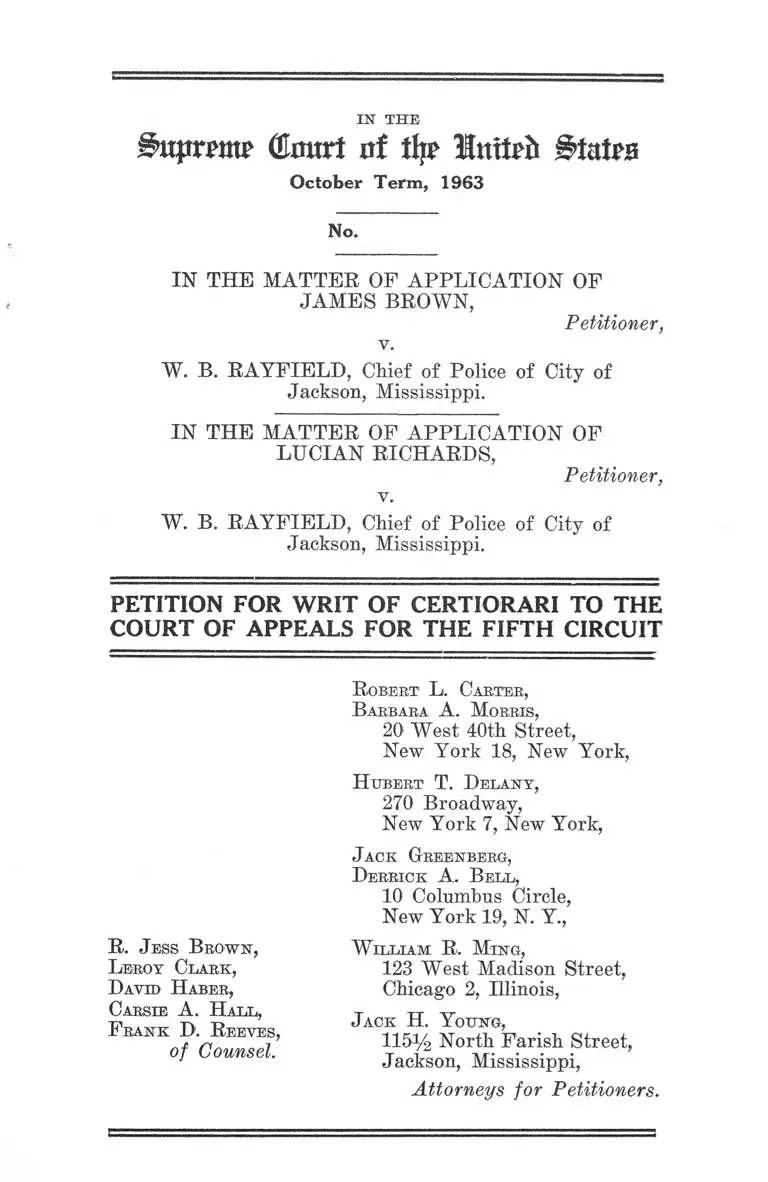 Brown v. Rayfield Petition for Writ of Certiorari to the Court of Appeals for the Fifth Circuit preview