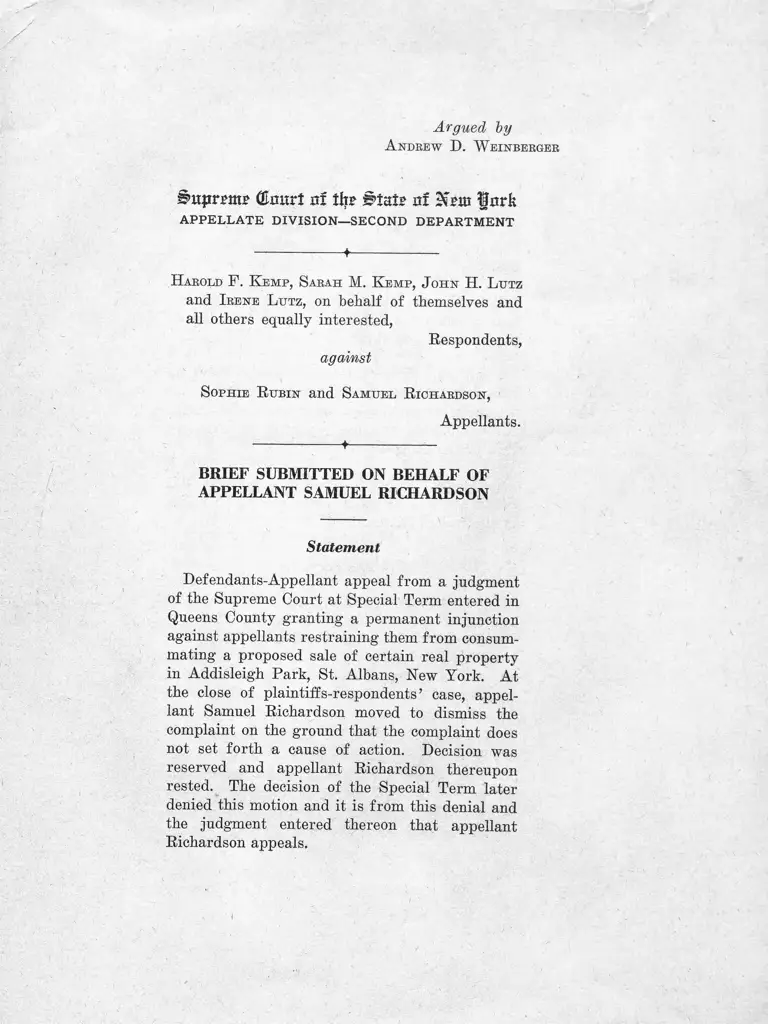 Kemp v. Rubin Brief for Appellant preview