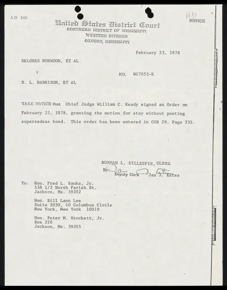 Correspondence from Clerk to Counsel Re: Notice of Signed Order preview