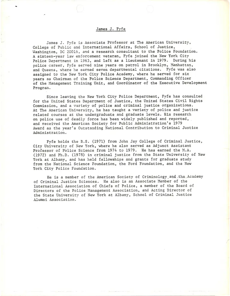 Biography of James J. Fyfe preview