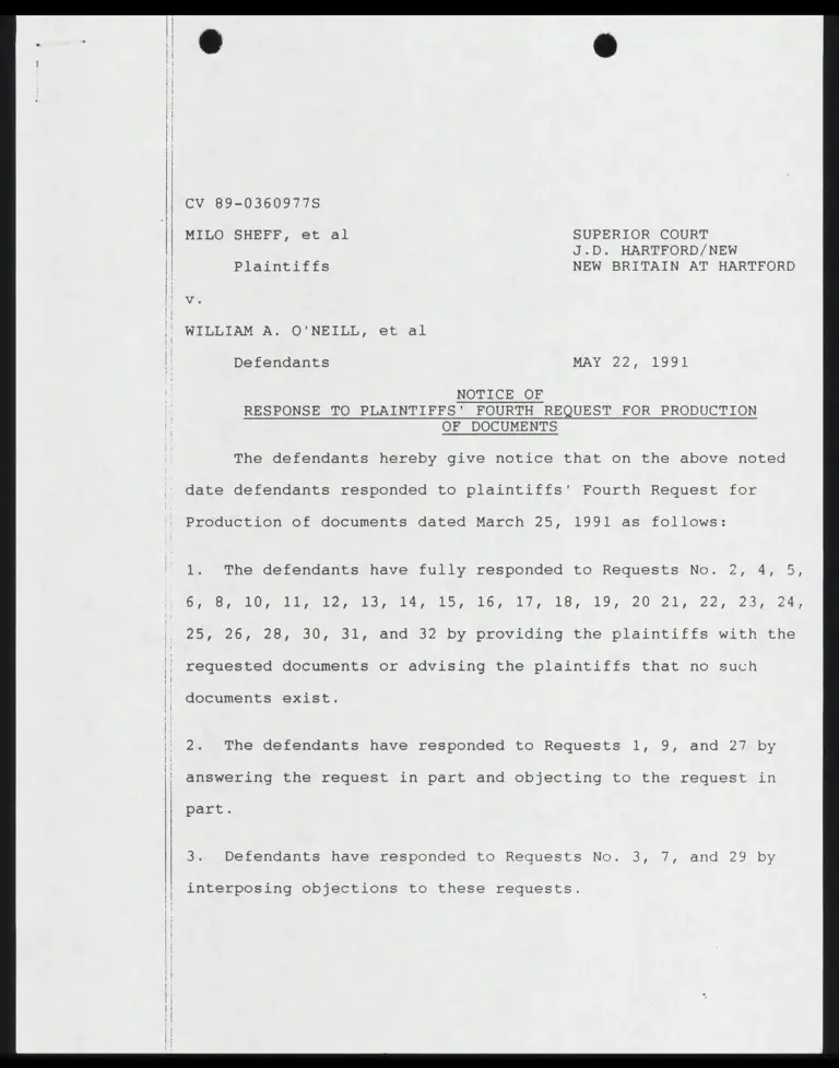 Notice of Response to Plaintiffs' Fourth Request for Production of Documents preview