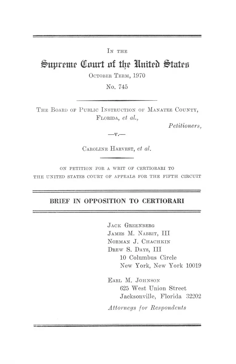 Board of Public Instruction of Manatee County, Florida v. Harvest Brief in Opposition to Certiorari preview