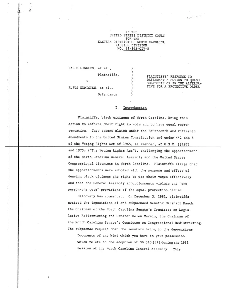 Plaintiffs' Response to Defendants' Motion to Quash Subpoenae or in the Alternative for a Protective Order; Attorney Notes; Memorandum from Williams to Greenberg, Nabrit, Ralston, Johnston, Sherwood, Lann Lee, Peterson, Wright, Lief, Winter, and Liebman; Brief in Support of Defendants' Motion to Quash Subpoenae or in the Alternative for a Protective Order preview