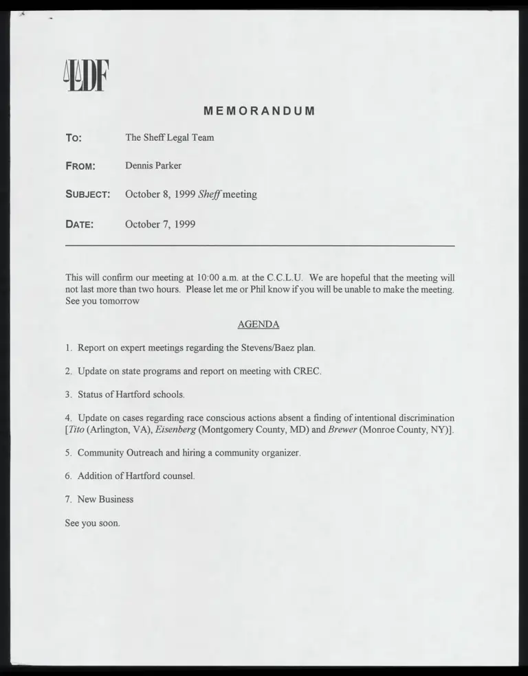 Memo RE: Meeting Agenda preview
