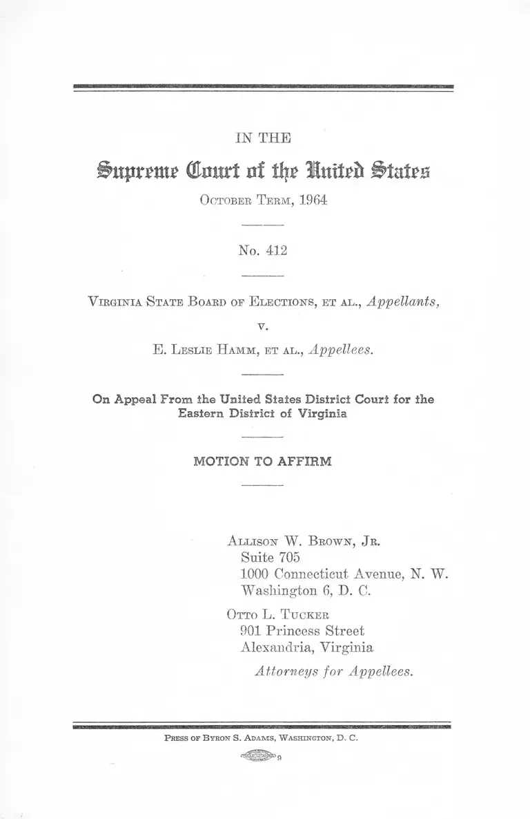 Virginia State Board of Elections v. Hamm Motion to Affirm preview