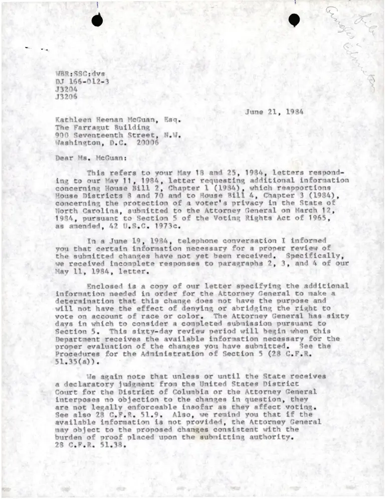 Letter to Ms. McGuan from Reynolds re Additional Information concerning H.B. No. 2, Chap. 1 preview
