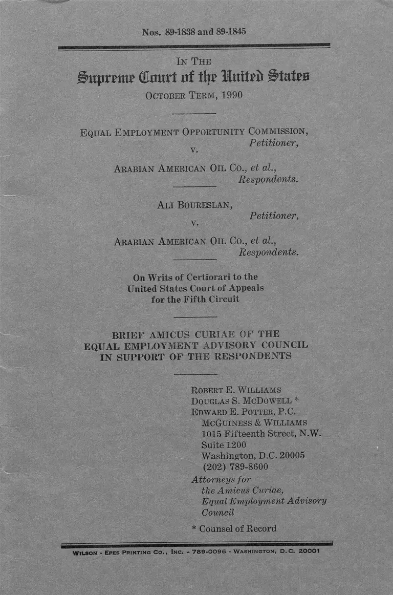 Equal Opportunity Commission v. Arabian American Oil Company Brief Amicus Curiae in Support of the Respondents preview