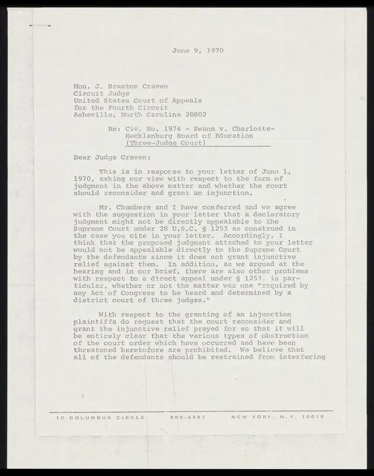 Letter from Nabrit to Judge Craven RE: Appealing Declaratory Judgement preview