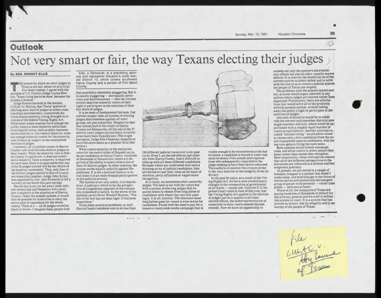 Not Very Smart or Fair, The Way Texans Electing Their Judges (Houston Chronicle) preview
