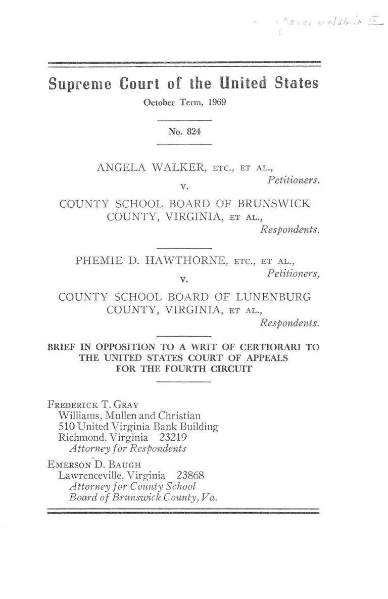 Walker v. Brunswick County School Board, Virginia Reply Brief in Opposition to Writ of Certiorari preview
