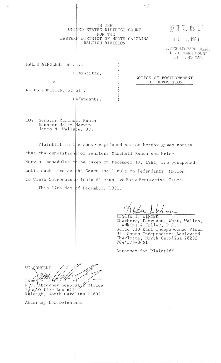 Notice of Postponement of Deposition preview