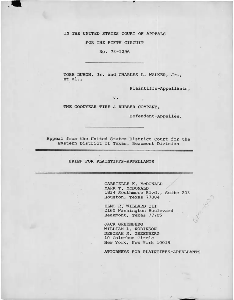 Duhon v. Goodyear Tire and Rubber Company Brief for Plaintiffs-Appellants preview