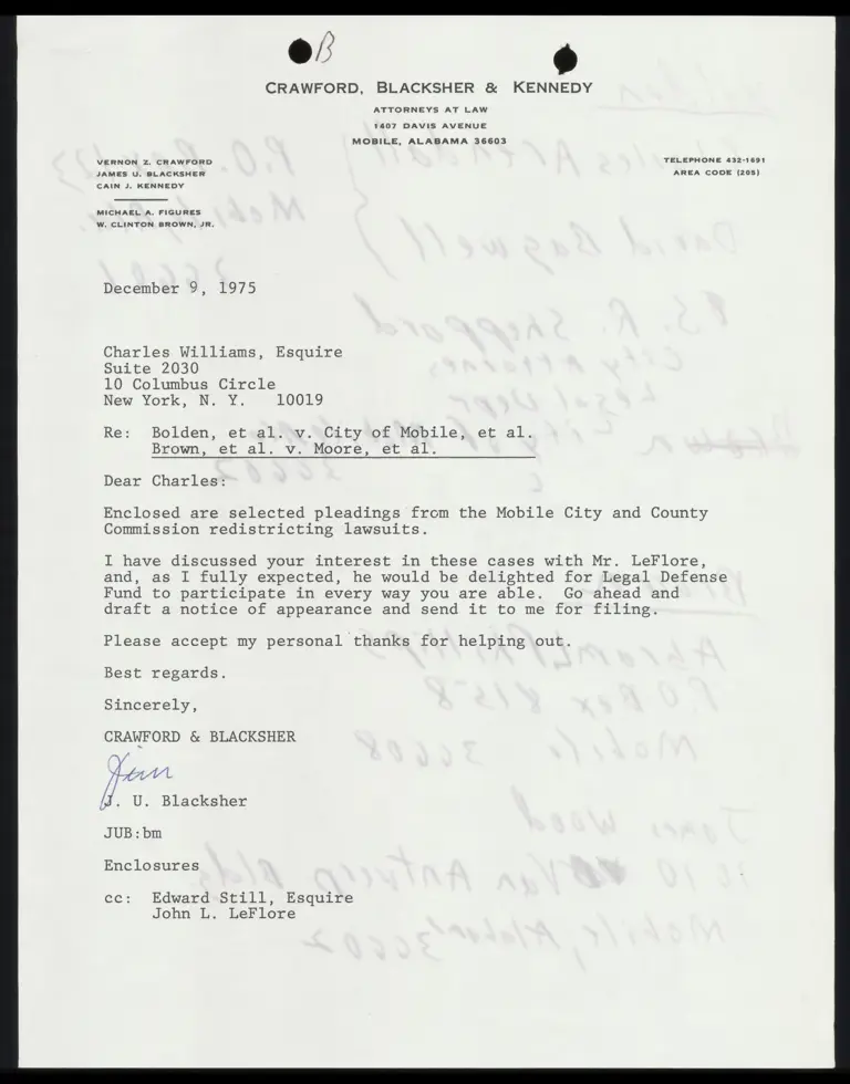 Complaint with cover letter to Charles Williams from James Blacksher preview