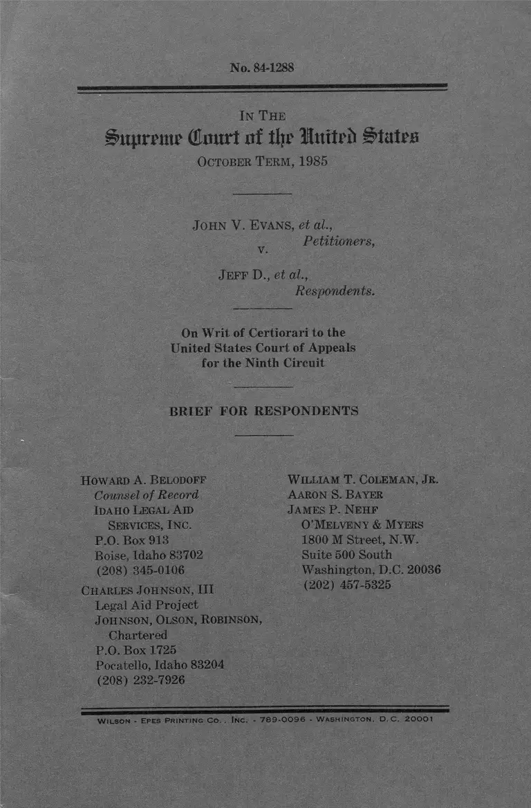 Evans v. Jeff D. Brief for Respondents preview