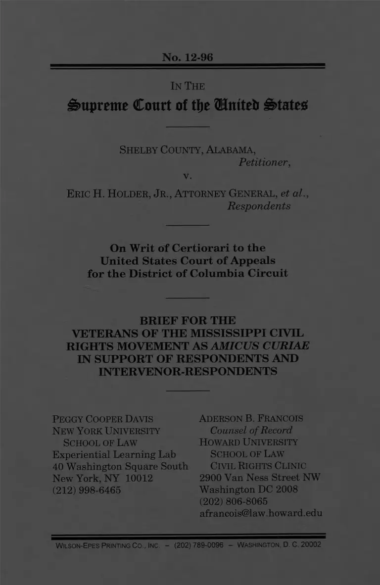 Shelby County v. Holder Brief Amici Curiae preview