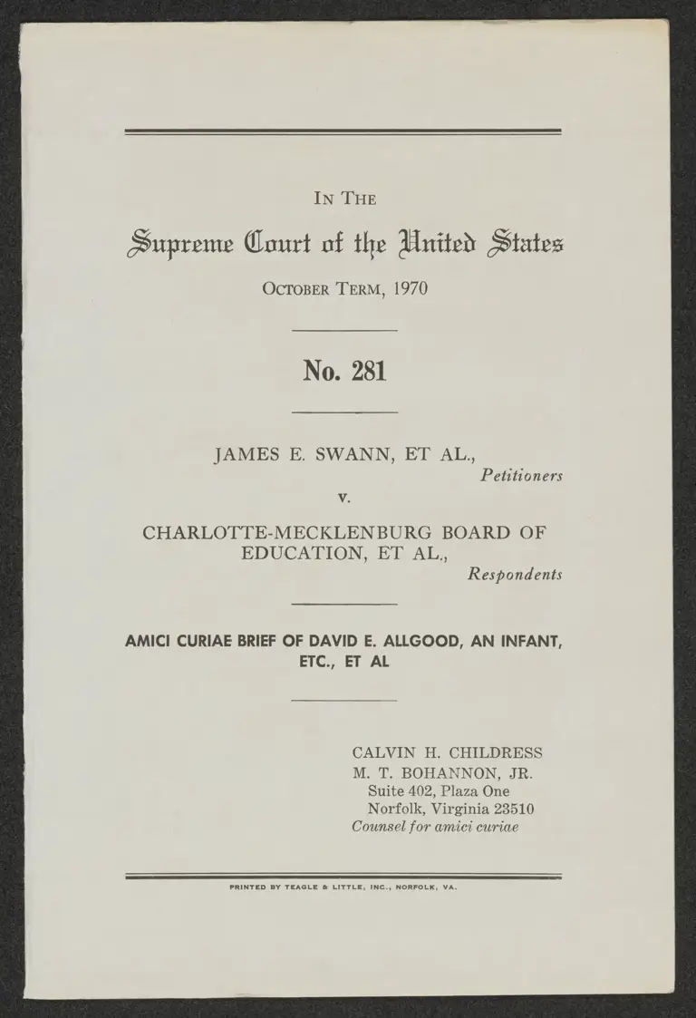 Amici Curiae Brief of David E. Allgood, An Infant, Etc., et al. preview