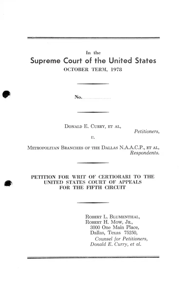 Curry v. Dallas NAACP Petition for Writ of Certiorari to the US Court of Appeals for the Fifth Circuit preview