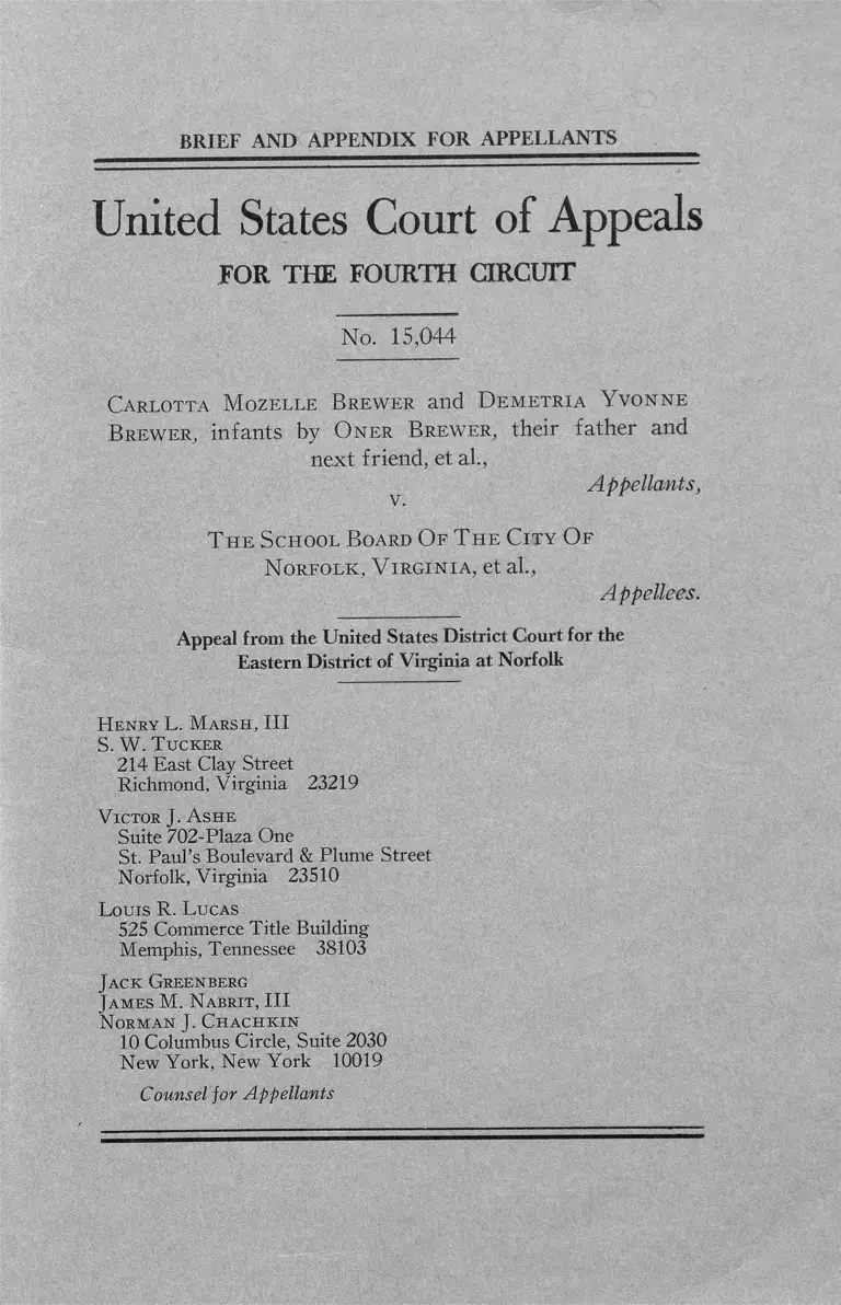 Brewer v. The School Board of the City of Norfolk, Virginia Brief and Appendix for Appellants preview